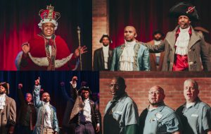 A montage of singers and actors from Broadway's Hamilton