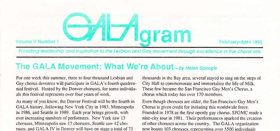 A selection from GALAgram, an article titled "The GALA Movement: What We're About" by Helen Speegle.