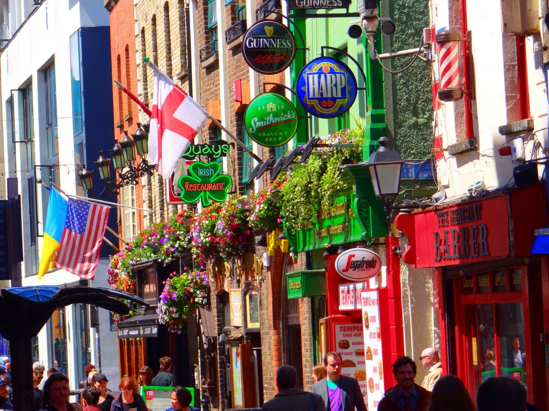 A colorful row of pubs in Ireland