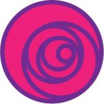 A pink circle with purple boarder that has many, smaller purple circles traced inside