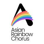 The logo for the Asian Rainbow Chorus, with a brushstroke capital A that uses rainbow strokes for the lines running from left to right