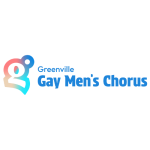 Logo for the Greenville Gay Men's Chorus, with a large stylized lowercase g to the left of the name in a rainbow gradient.