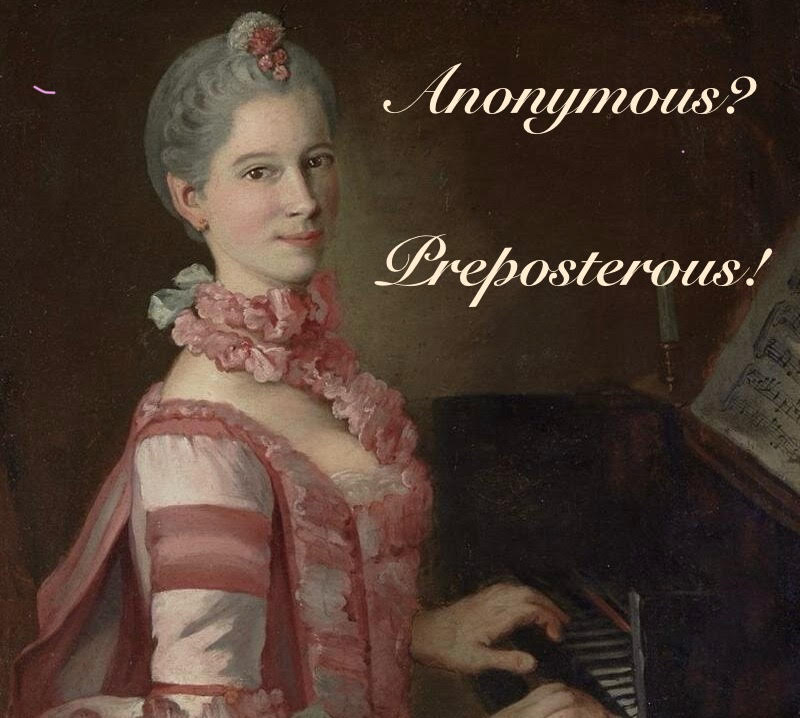 A formal portrait of Marianna Martines, a white female composer from Mozart's era, with the text 